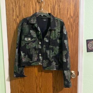 Hudson Jeans black denim jacket with plant print